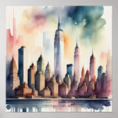 水の絵画色の都市と水 ポスター (正面)