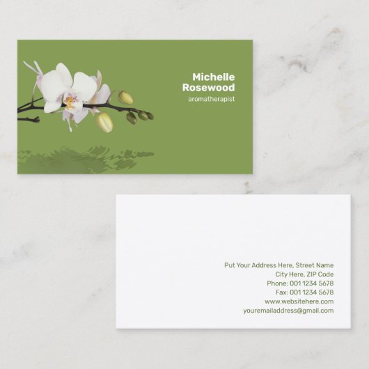 水の緑に反射する白い蘭 名刺 (正面/裏面)