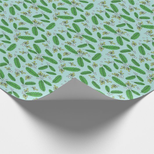 水の緑のレトロのマツ枝クリスマスの休日 ラッピングペーパー (角)