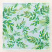 水の緑の離れ水色 ガラスコースター (正面)