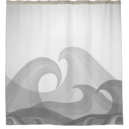 水の美しい灰色のアートの波おもしろい シャワーカーテン