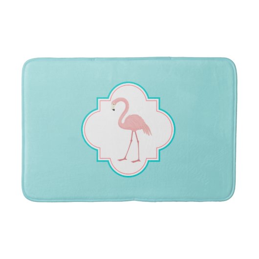 水の背景のピンクのフラミンゴ バスマット (正面)