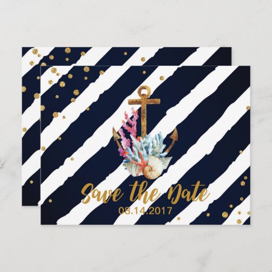 水の航海の色のいかりシーシェル日付を保存 案内ポストカード (正面/裏面)