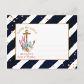 水の航海の色のいかりシーシェル日付を保存 案内ポストカード (裏面)