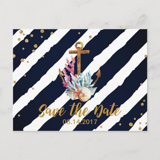 水の航海の色のいかりシーシェル日付を保存 案内ポストカード (正面)