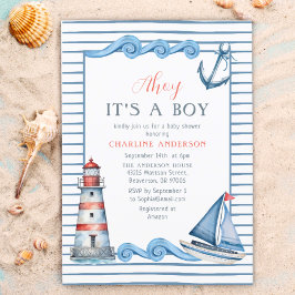 水の航海の色アホイ男の子の赤ちゃんシャワー 招待状