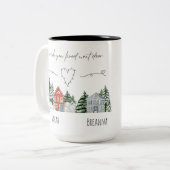 水の色あなたが隣のドアの記念に住んでいることを望む ツートーンマグカップ (正面左)