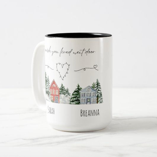 水の色あなたが隣のドアの記念に住んでいることを望む ツートーンマグカップ (正面左)