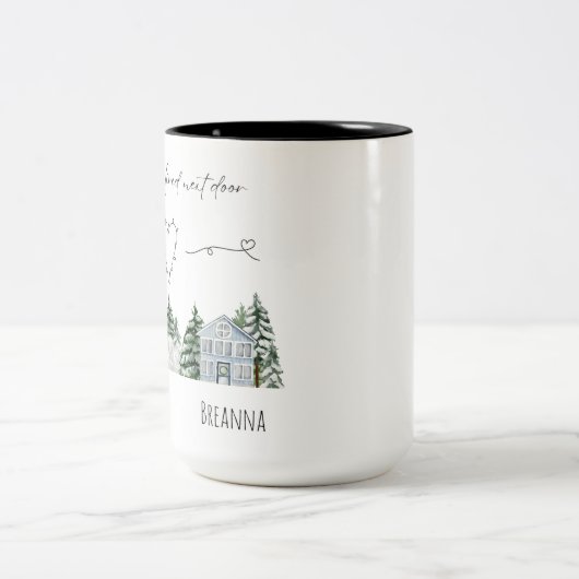 水の色あなたが隣のドアの記念に住んでいることを望む ツートーンマグカップ (中央)