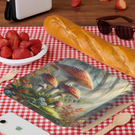 水の色あまんたマッシュルームの森の葉芸術 ペーパープレート (ピクニック)