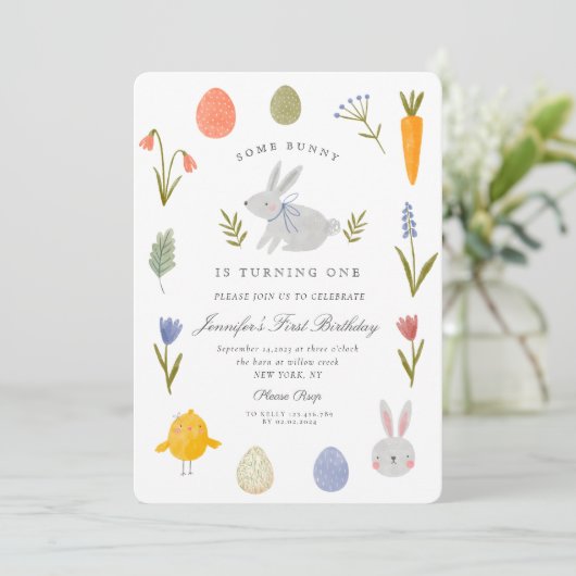 水の色いくつかのバニーが1つの誕生日を回している 招待状 (スタンド正面)