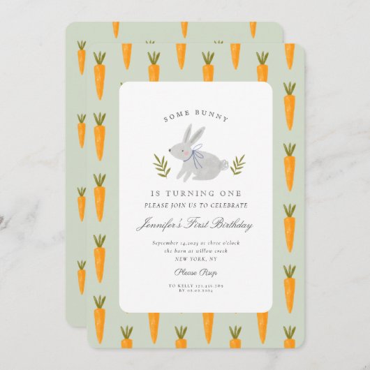 水の色いくつかのバニーが1つの誕生日を回している 招待状 (正面/裏面)