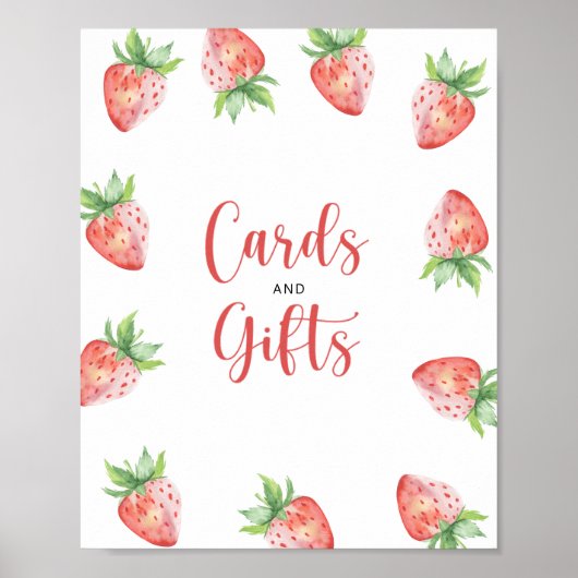 水の色いちごカードとギフト赤ちゃんシャワー ポスター (正面)