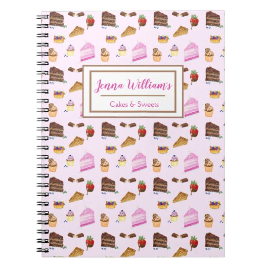 水の色おいしいデザートベーカリーカップケーキデザイナー ノートブック (正面)