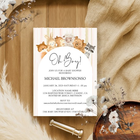 水の色おもしろい動物の予算ああ男の子の赤ちゃんシャワー 招待状