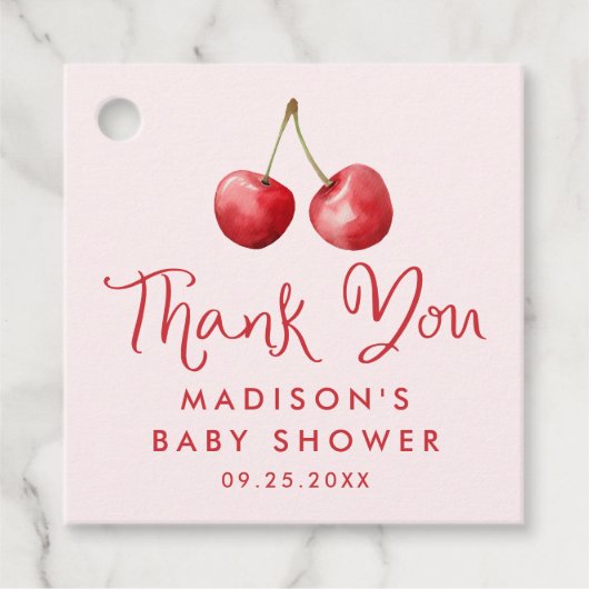 水の色お洒落さくらんぼサンキューベイビーシャワー フェイバータグ (正面)