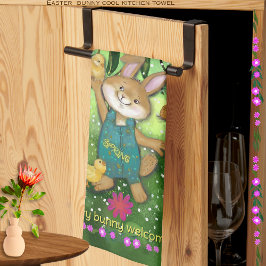 水の色お洒落イースターバニー キッチンタオル