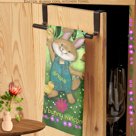 水の色お洒落イースターバニー キッチンタオル