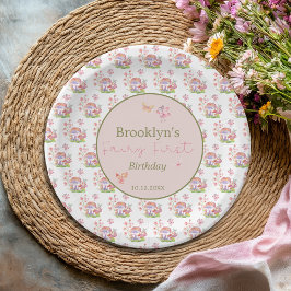 水の色お洒落キノコ妖精ファースト誕生日 ペーパープレート