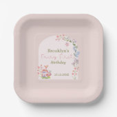 水の色お洒落キノコ妖精ファースト誕生日 ペーパープレート (正面)