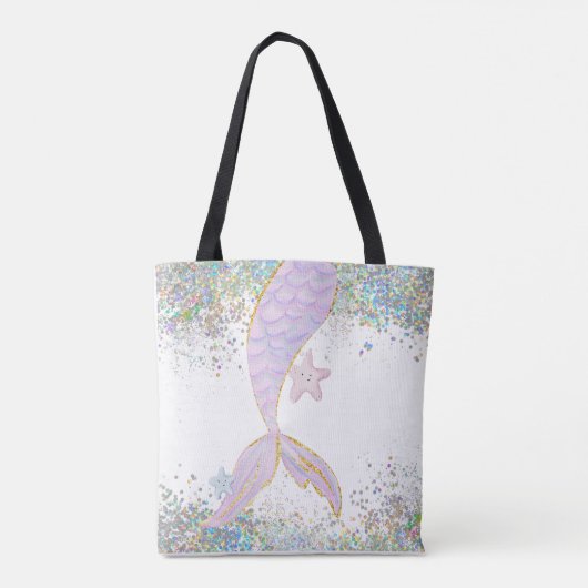 水の色お洒落グリッターマーメイドテール トートバッグ (裏面)