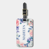 水の色お洒落フローラのカスタマイズ可能な名前 ラゲッジタグ (正面縦)