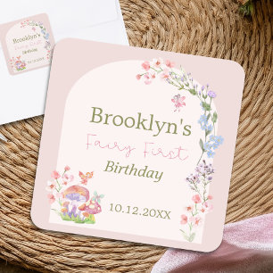 水の色お洒落フローラ妖精ファースト誕生日 スクエアシール
