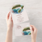 水の色お洒落モルディブ目的地の結婚式 オールインワン招待状 (貼ってはがせる)