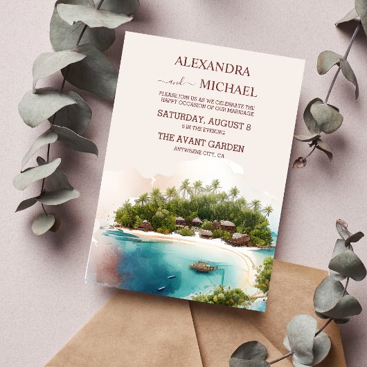 水の色お洒落モルディブ目的地の結婚式 招待状