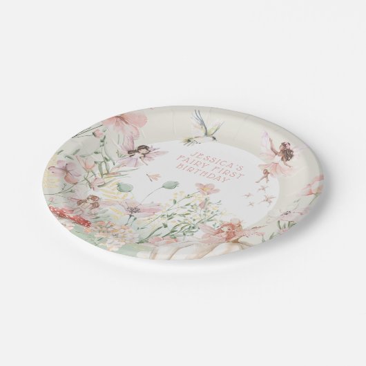 水の色お洒落妖精1日の誕生日 ペーパープレート (アングル)