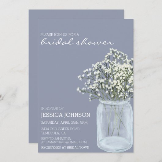 水の色お洒落赤ちゃんの呼吸ブライダルシャワー 招待状 (正面/裏面)