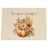 水の色かぼちゃのフローラデザイン – 感謝 ラージペーパーバッグ (正面)