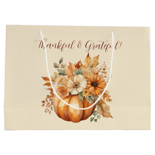 水の色かぼちゃのフローラデザイン – 感謝 ラージペーパーバッグ (裏面)