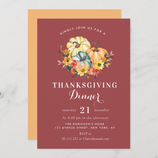 水の色かぼちゃのフローラ感謝ディナー 招待状 (正面/裏面)