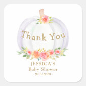 水の色かぼちゃのフローラ赤ちゃんシャワーありがとう スクエアシール (正面)