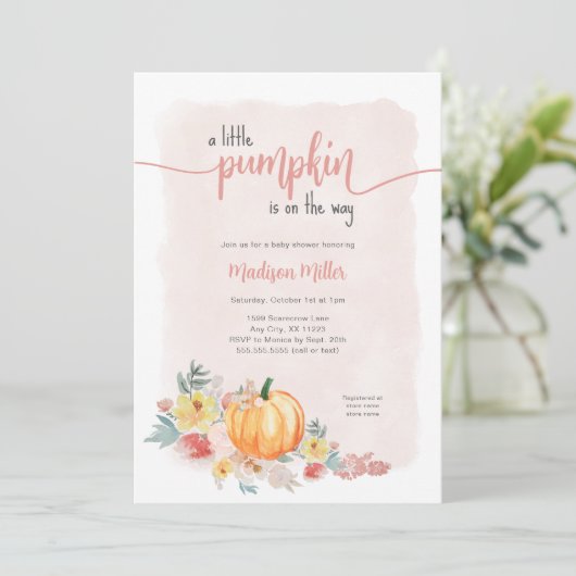 水の色かぼちゃの女の子の赤ちゃんシャワー 招待状 (スタンド正面)