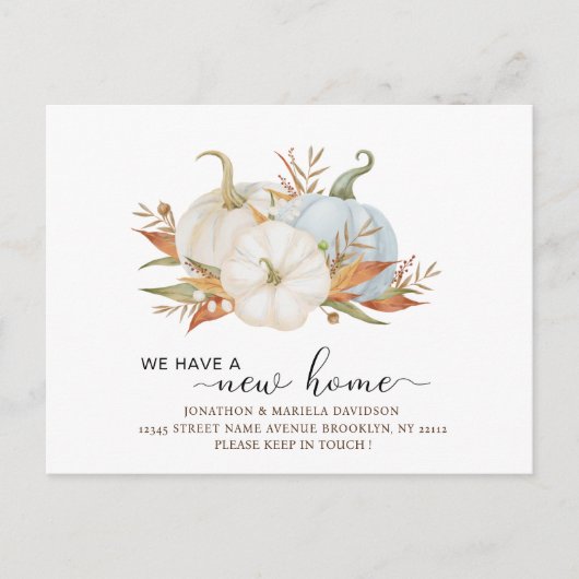 水の色かぼちゃの新しいホームの移動発表 ポストカード (正面)