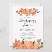 水の色かぼちゃの秋の感謝祭ディナー 招待状 (正面)