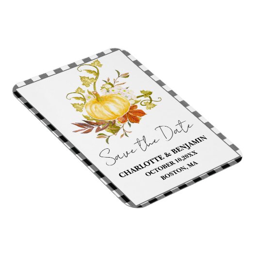 水の色かぼちゃの秋の結婚式日付を保存 マグネット (右側)