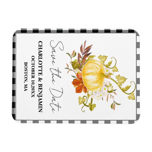 水の色かぼちゃの秋の結婚式日付を保存 マグネット (横)