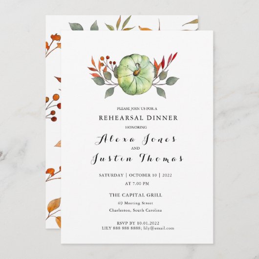 水の色かぼちゃの秋葉リハーサルディナー 案内状 (正面/裏面)