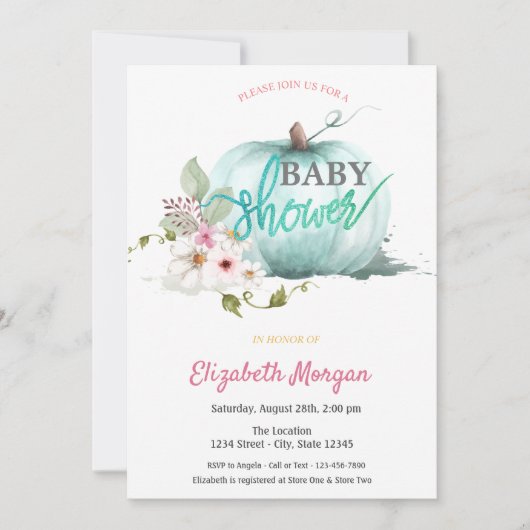 水の色かぼちゃの赤ちゃんシャワー 招待状 (正面)