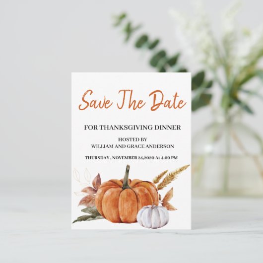 水の色かぼちゃは日付を保存サンクスギビング ポストカード (スタンド正面)