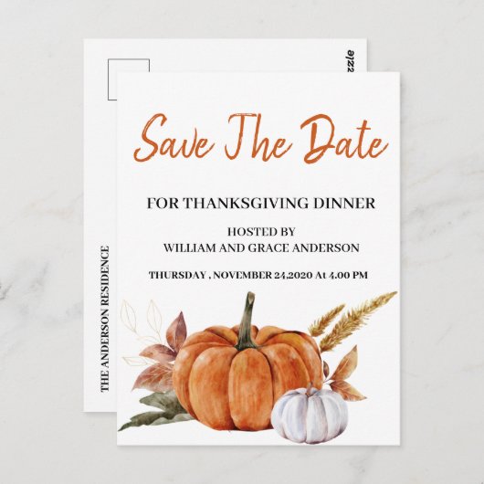 水の色かぼちゃは日付を保存サンクスギビング ポストカード (正面/裏面)