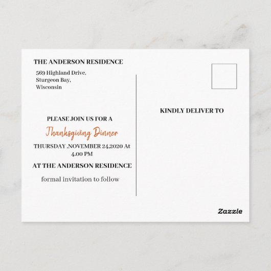 水の色かぼちゃは日付を保存サンクスギビング ポストカード (裏面)