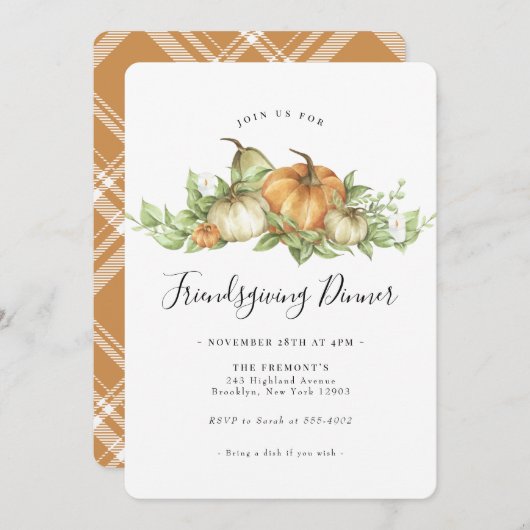 水の色かぼちゃひょうたん緑のフレンドリー 招待状 (正面/裏面)