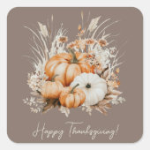 水の色かぼちゃドライグラス幸せな感謝祭 スクエアシール (正面)