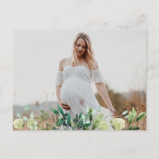 水の色かわいいクマ緑の赤ちゃんシャワー写真 インビテーションポストカード (裏面)