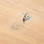 水の色かわいいコアラ緑の金ゴールド赤ちゃんシャワー アクリル招待状 (レイダウン)