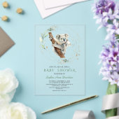 水の色かわいいコアラ緑の金ゴールド赤ちゃんシャワー アクリル招待状 (インサイチュ (ウェディング))